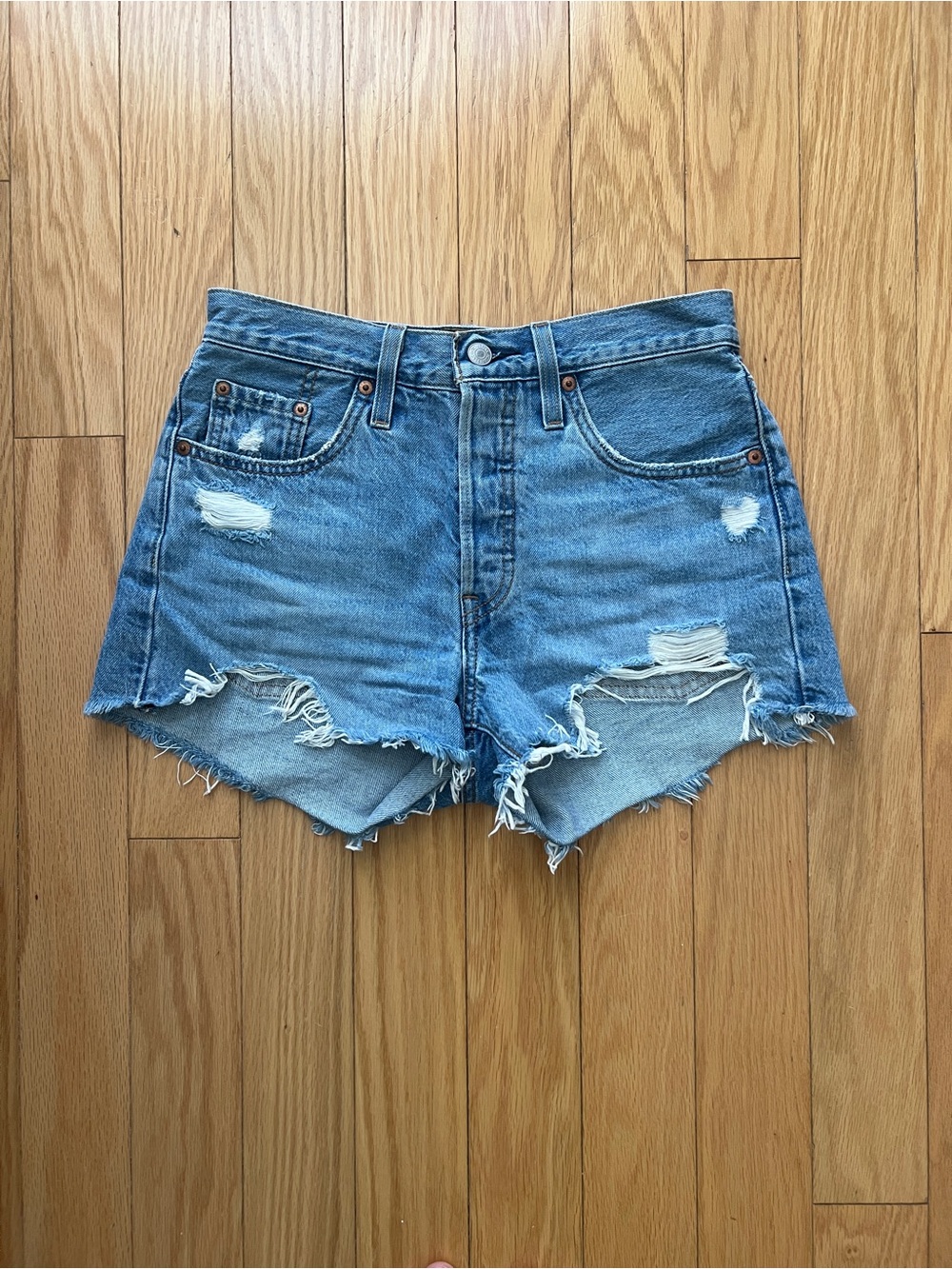 Levi's Distressed Light Blue Denim Cutoff Shorts